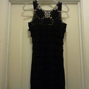 20S STYLE BLACK TIERED DRESS W LATTICE NECKLINE BY AS YOU WISH M
